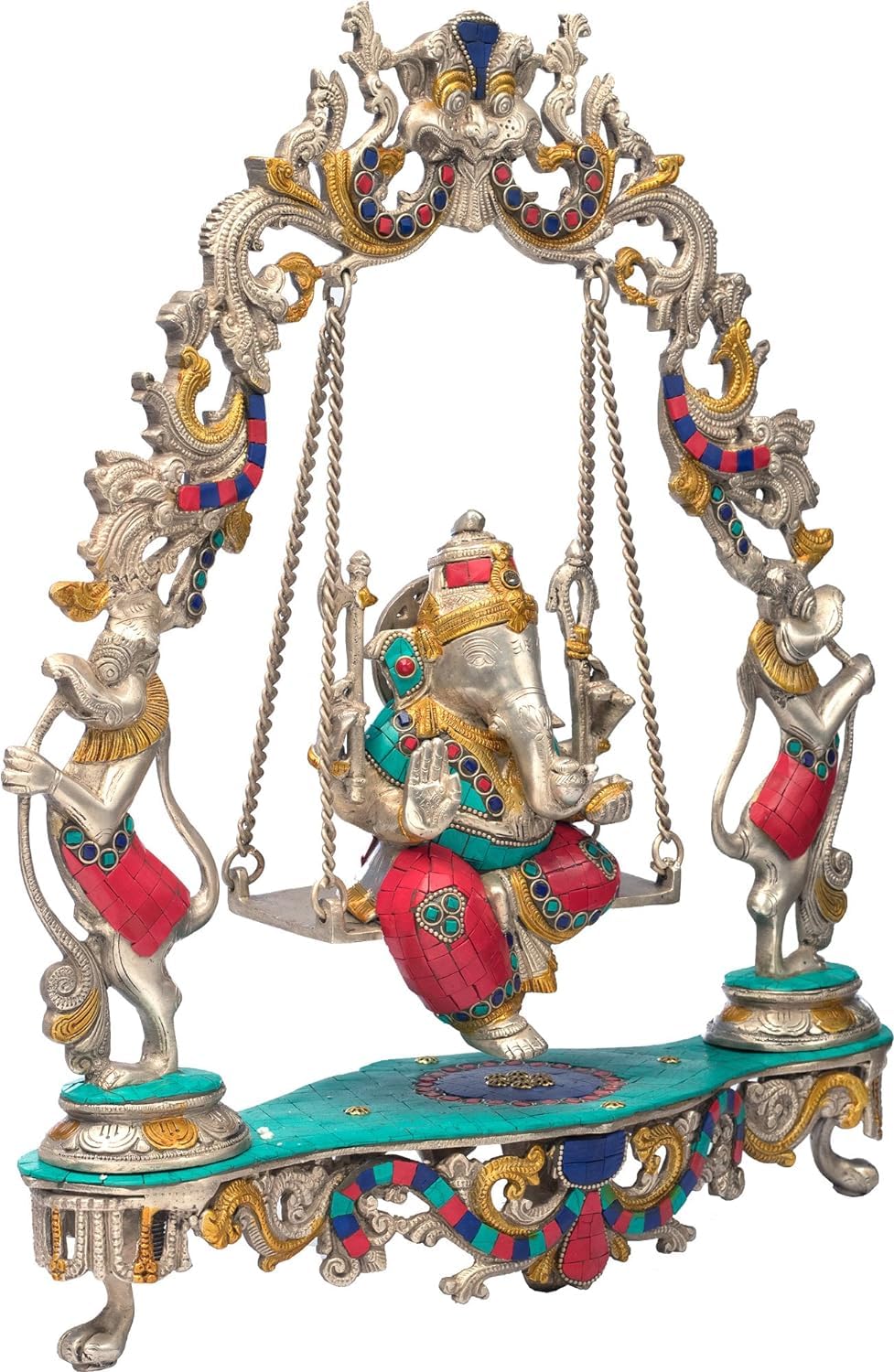 Dattatreya Brass Ganesha Ganesh Murti Idol Statue On Silver Finish Swing Height 18 Inches